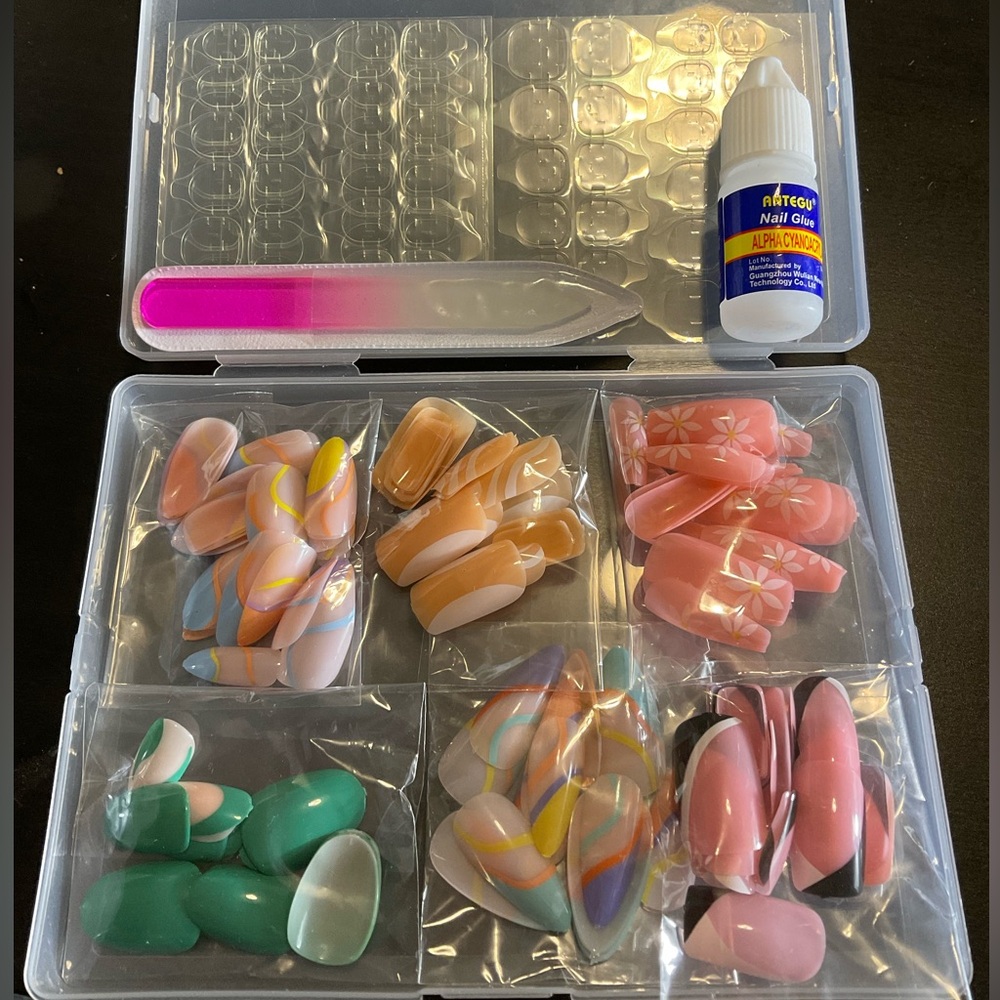 6 Boho Colorful Press-On Nails Sets Bundle